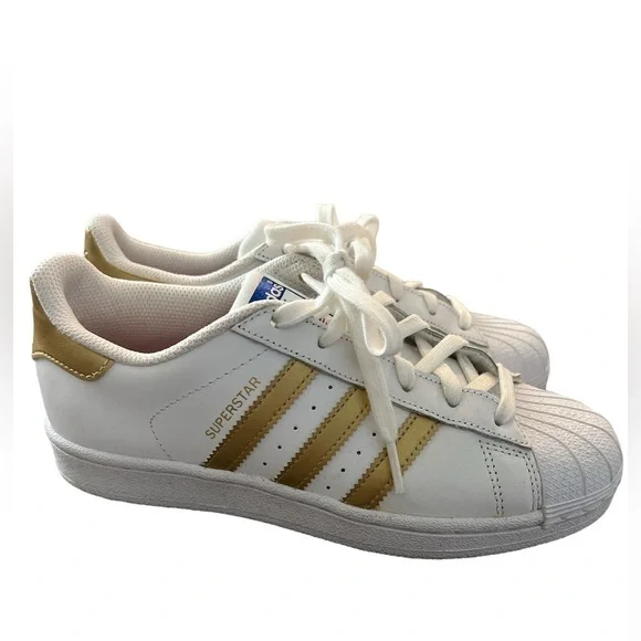 adidas | Shoes | Adidas Superstar Sneakers White Metallic Gold Womens Size 6  | Poshmark